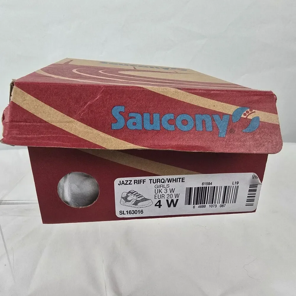 Saucony Girl's Sneakers Girl's 4 Wide Jazz Riff Turquoise White SL163016 NIB